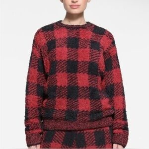 NWT SKIMS Women's Plaid Cozy Knit Sweater Red Buffalo‎ Size S/M